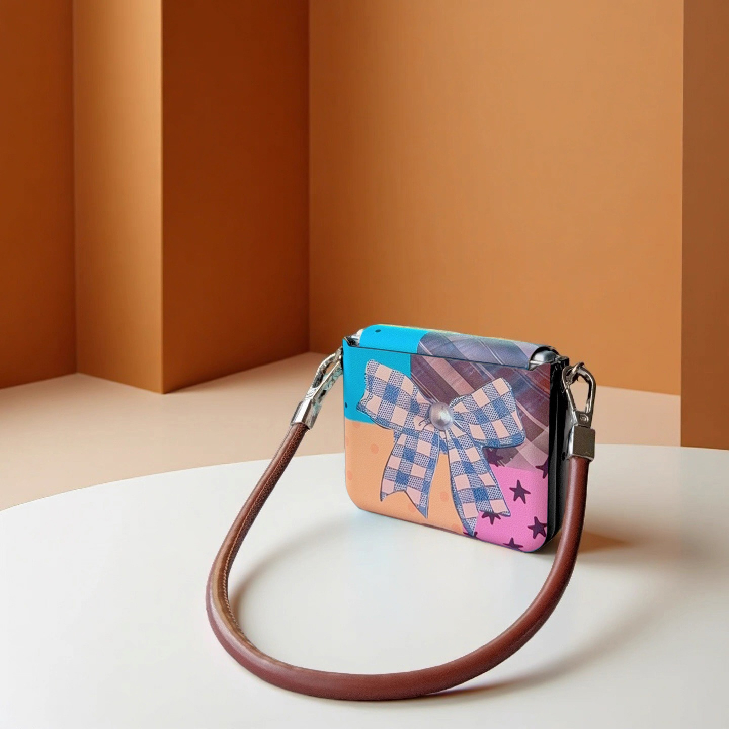 时尚全包适用华为purax典藏版少女保护壳高级pocket2长背链防摔荣耀vflip2手链壳novaflip唯美格纹外壳转轴包