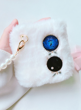 毛茸茸新品适用于华为pocket2手机壳折叠屏长背链女款毛绒防摔p50pockets宝盒温柔时尚purax手提珍珠链保护潮