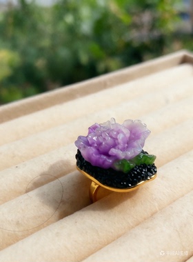 新中式紫色牡丹花戒指粉色牡丹仿真开口戒指花开富贵多色可选
