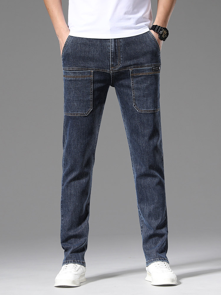 2024 [NEW] SPRING AND AUTUMN VERSATILE SIX POCKET JEANS MENS LOOSE STRAIGHT PANTS MENS STRETCH MULTI-POCKET TROUSERS