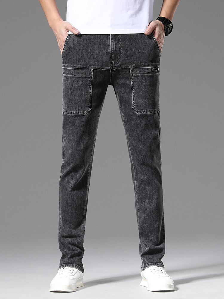 2024 [NEW] SPRING AND AUTUMN VERSATILE SIX POCKET JEANS MENS LOOSE STRAIGHT PANTS MENS STRETCH MULTI-POCKET TROUSERS