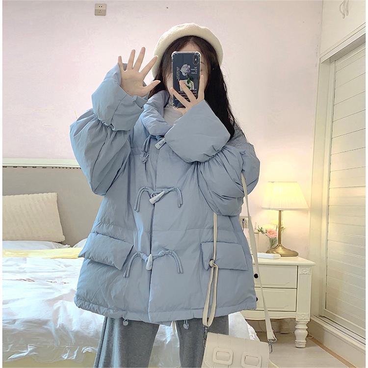 韩版牛角扣小个子羽绒棉服女短款马卡龙纯色棉衣冬甜美面包服外套
