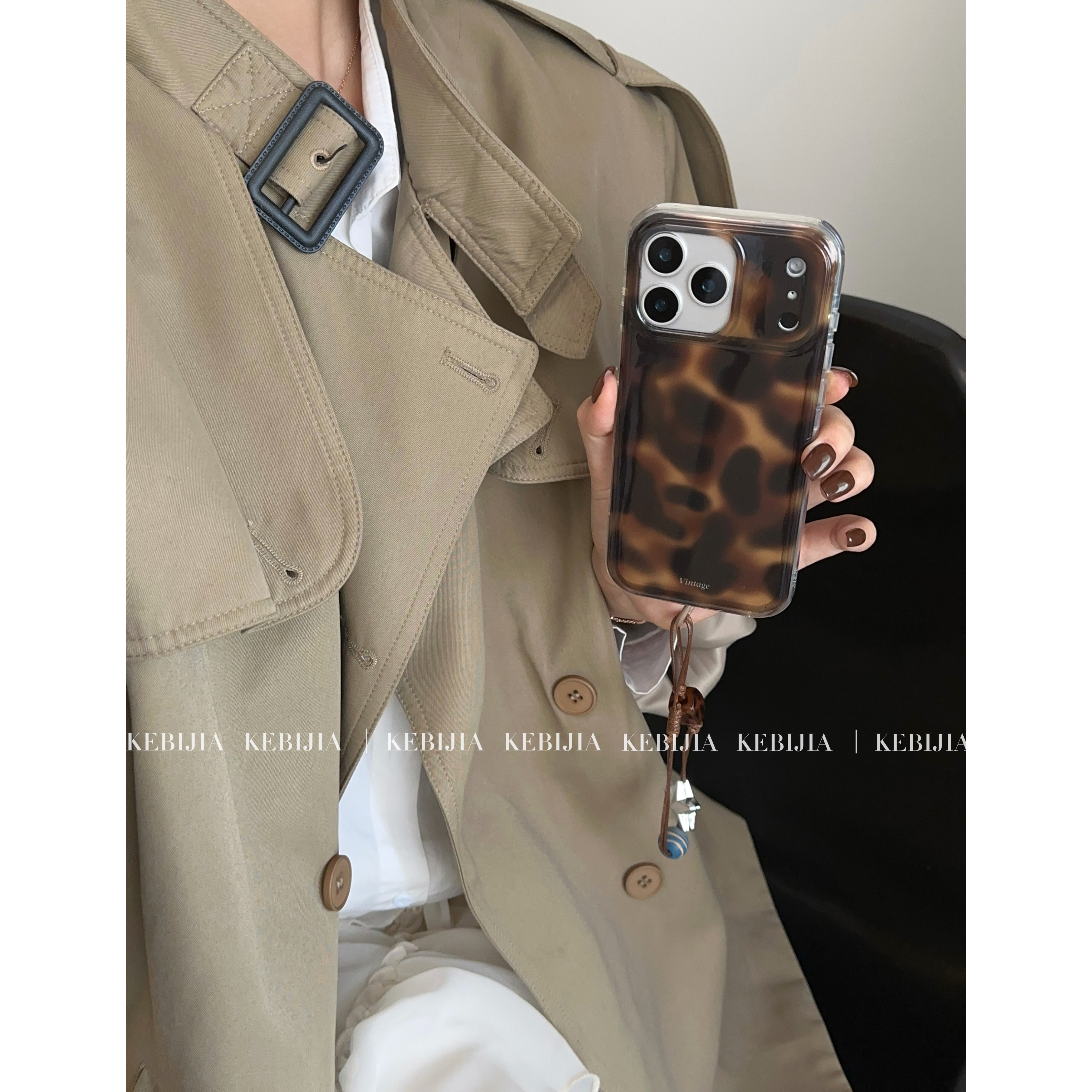 ins秋冬棕色豹纹条纹支架防摔适用于苹果17promax15/16手机壳