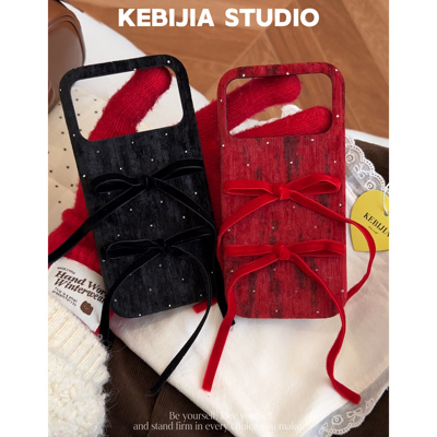 ins韩系甜美绒布蝴蝶结新年红色适用于苹果17promax15/16手机壳