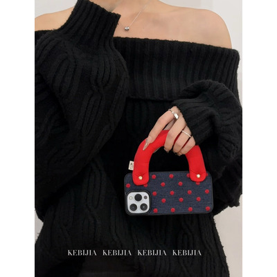 ins创意设计感充棉手提款波点牛仔防摔适用于苹果17promax16/15手机壳