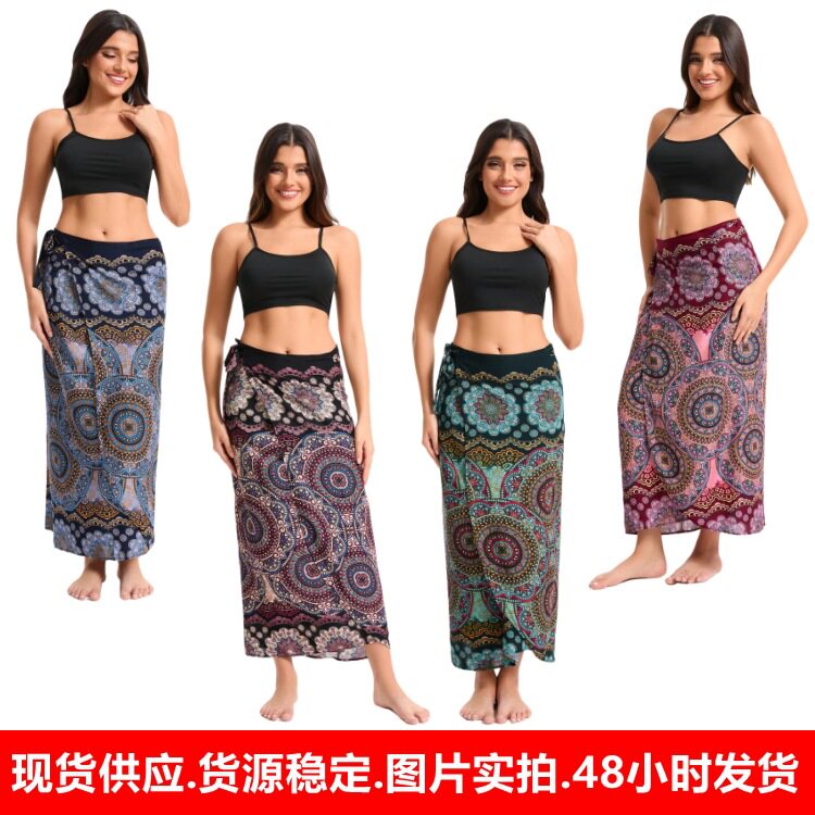 泰国风新款春夏一片式休闲纱笼度假风花裙子东南亚沙滩巾裹身裙