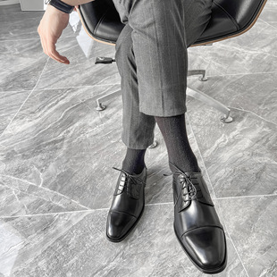 真皮软底正装手工皮鞋男圆方头德比透气工作鞋三接头西装婚鞋欧版