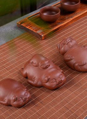 宜兴摆件紫砂茶宠手工福气猪招财纳福生肖福茶玩雕塑包邮