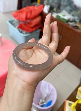 烟紫色金丝玉圆条手镯灰紫色金丝玉女款玉石镯子货源