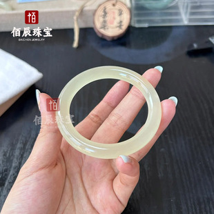 青白玉手镯女圆条冰种阿富汗玉镯子猫眼冰透浅绿圆镯货玉石手镯