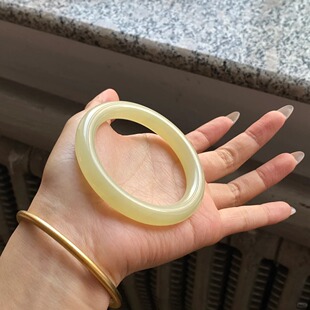 天然阿富汗玉镯冰种青白玉圆条手镯和田玉色细圆条晴水美人镯子