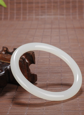 新疆和田玉羊脂白玉细圆条玉手镯昆仑青白玉镯子时尚少女款细手镯