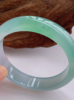 天然缅甸翡翠手镯老坑冰种飘花冰糯种晴绿正圈手镯女款翡翠玉手镯