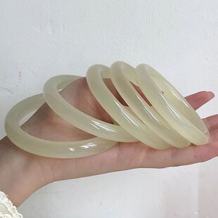 天然阿富汗青白玉圆条手镯女款晴水色玉石镯子 玉石手镯