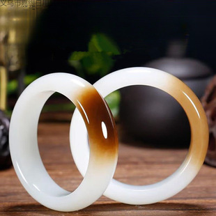 新疆糖白玉手镯半壁江山玉镯天然金丝玉白玉女款镯子货源