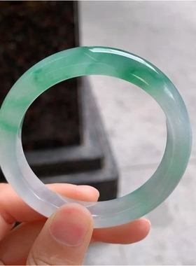 正圈冰种飘绿花翡翠手镯缅甸天然玉手镯女真货妈妈手镯情人节礼物