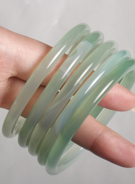 天然冰种玛瑙玉髓手镯玉镯 时尚气质女款玉石手镯青梅绿茶