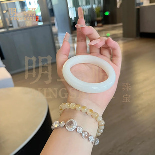 新疆和田白玉手镯白玉白月光圆条手镯宽版手镯玉器