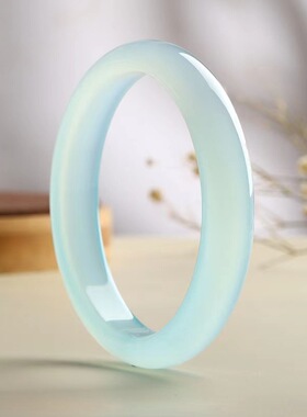 巴西海蓝宝玉髓细厚手镯女款玛瑙玉石天蓝色玉镯子现货