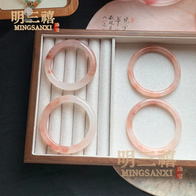 桃花酿手镯天然金丝玉细圆条新中式少女款美人条佘太翠玉石镯