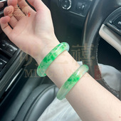 高冰水沫玉浅绿飘花玉手镯扁条翡翠色冰种石英岩玉石手镯玉镯子