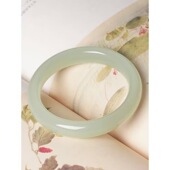 和田玉青白玉手镯宽条手镯高冰晴水少女款 玉镯天然新疆玉石镯送礼