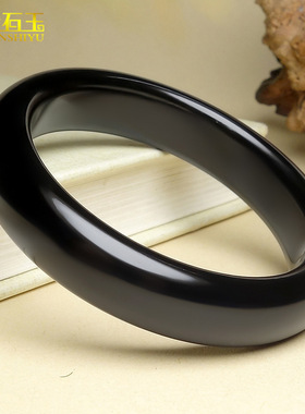 天然和田玉墨玉手镯圆条玉石玉器黑色羊脂玉镯子女款货源