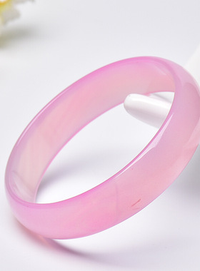 玛瑙冰花芙蓉玉手镯 女款粉紫色玉髓玛瑙水晶贵妃玉石镯子天然