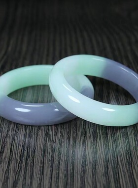 和田玉色烟紫青紫罗兰翠绿白三色手镯外蒙料踏青工艺品玉镯子