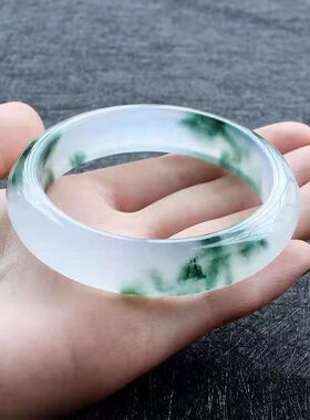 冰种飘花玉镯女款玉石手镯 石英岩玉手镯礼品货源