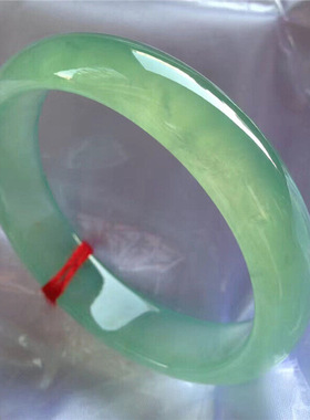 玉手镯冰种满阳绿油青玉镯子女款老坑翡翠色透白手镯碧玉缅甸玉