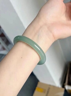 高冰种远山黛玉髓胖圆条手镯翡翠油绿色玛瑙玉石女款镯子饰品