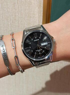 卡西欧男士简约时尚商务指针式钢带防水石英手表MTP-1384D-1A 7A