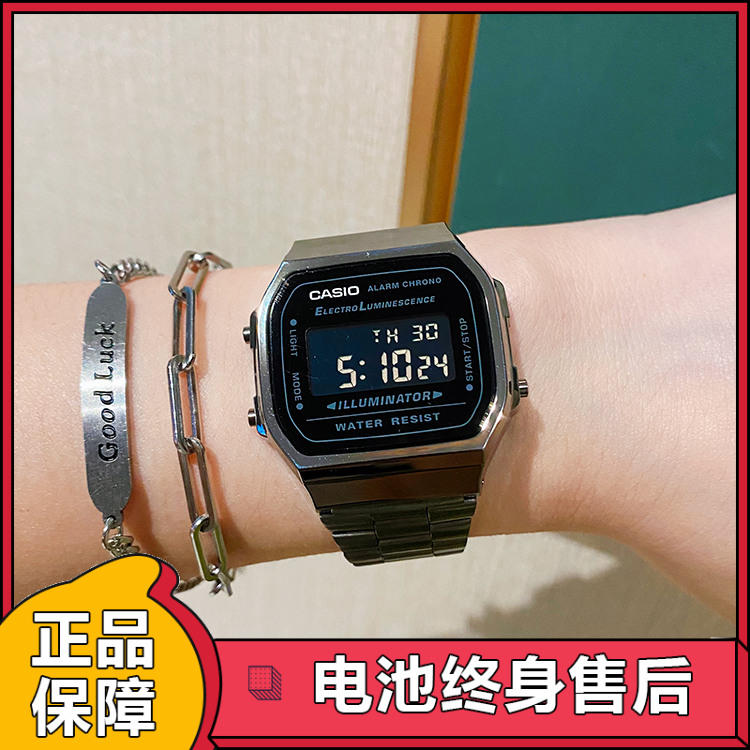 卡西欧CASIO灰黑时尚潮流复古运动小方块电子手表男女A168WGG-1B