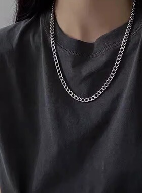 古巴链钛钢百搭项链男女毛衣链Bl