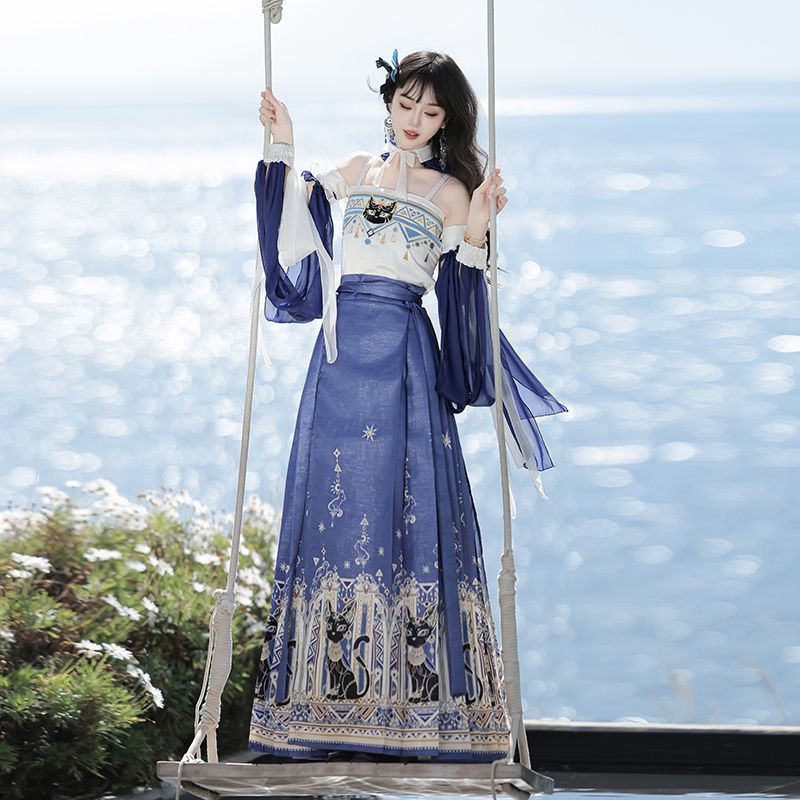 原创汉服女夏季2025新款异域风情汉元素吊带飘袖明制马面裙改良