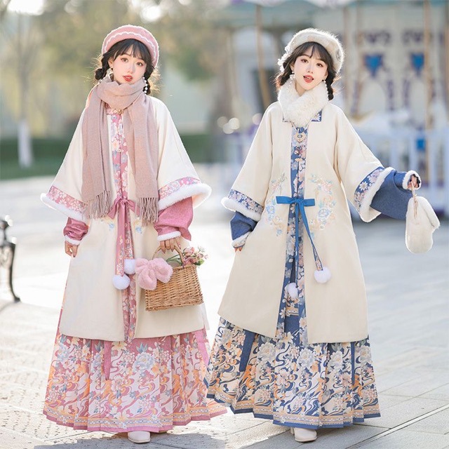 冬成人闺蜜知意汉服女明制方领刺绣对襟长袄马面裙加绒加厚冬款仙