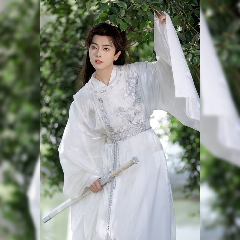 唐制圆领袍白色男女汉服绣花【云川】古风仙气飘逸春夏新款套装