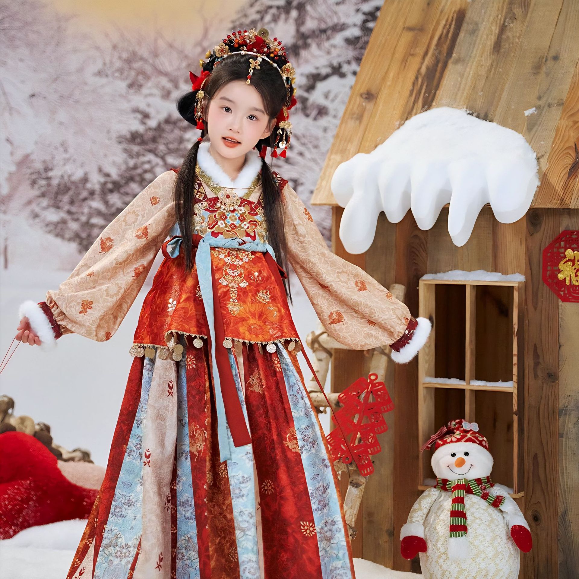 女童年服冬季汉服新款儿童古风唐装秋冬款古装拜年服国风过年冬装