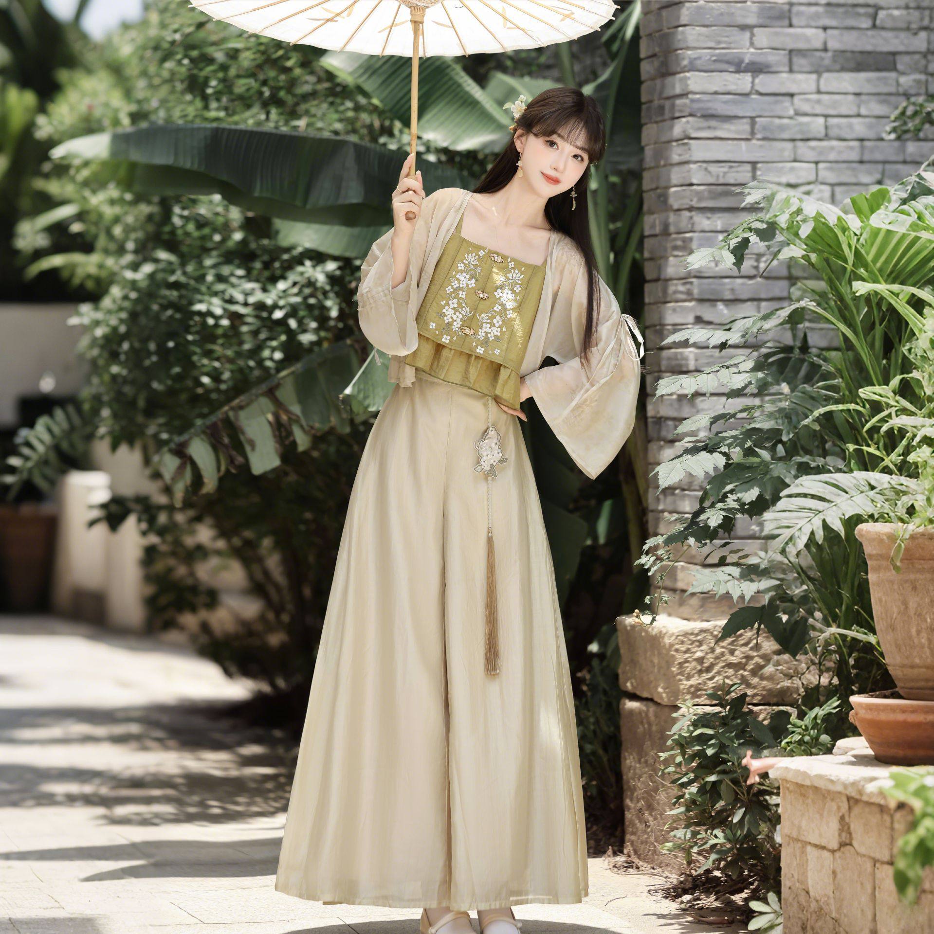 倚梦阁原创槐香忘忧汉服女国风汉元素新中式外衫吊带裤子套装9657,女装/女士精品,汉服套装,淘宝优惠券,粉丝福利购,淘宝优惠卷