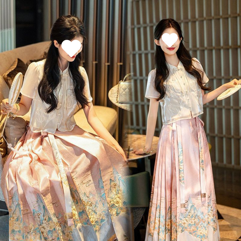 【店铺热销】大码胖mm马面裙套装2025夏季新款女新中式汉服套装订