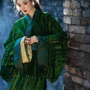 鞠婧祎同款绿色战国袍汉服女交领大袖齐腰绝美仙气古风古装演出服