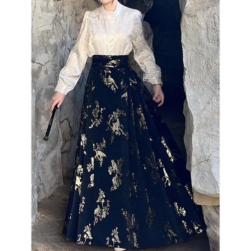 原创织金新中式马面裙套装日常显瘦明制汉服通勤秋季薄款日常可穿