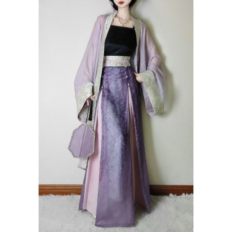 汉服宋制{紫气东来}织金提花日常上班出勤改良三裥裙女