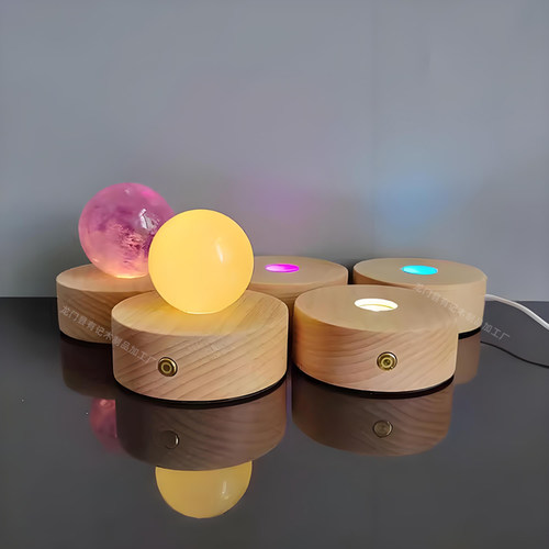 实木LED小夜灯底座木质氛围水晶工艺品摆件发光底座木艺加工定制 - 封面