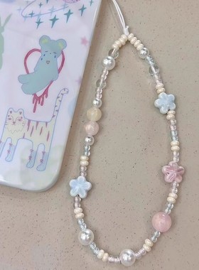 小红书同款蓝色星星樱花手机链串珠小众手腕式ccd相机防掉包挂件