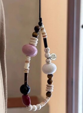 原创天然矿石串珠手机链ccd挂绳简约挂件高级质感相机防丢绳手腕