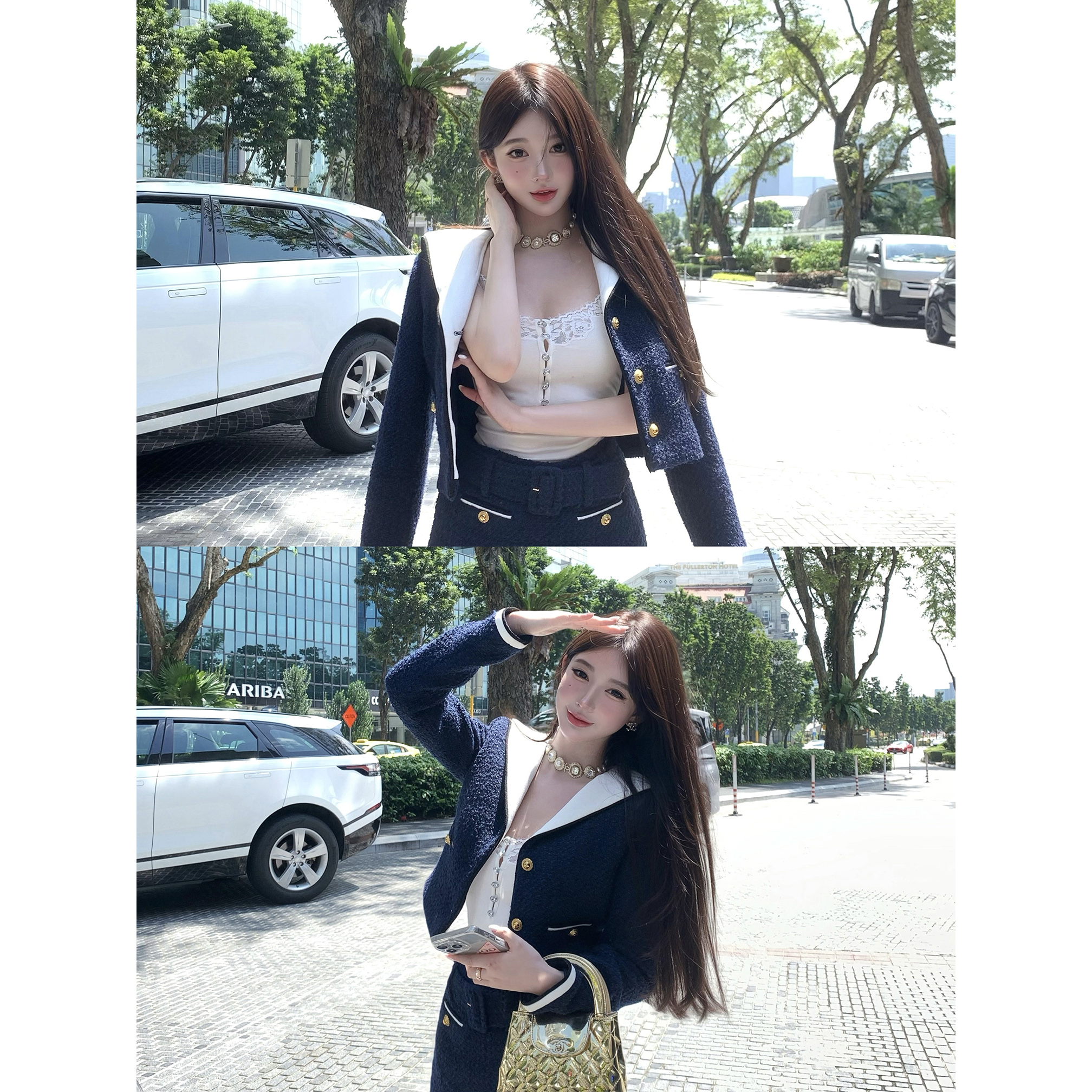 限量【Paris蓝礼罗曼史】香系”新贵“法式粗花呢外套&裤裙&吊带