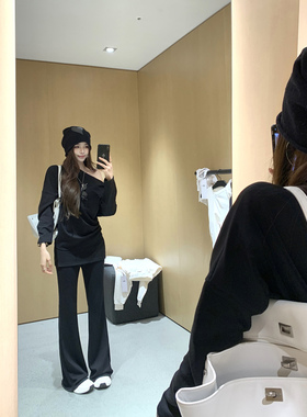 现货【cozyfit周末私服】温度自由 显比例斜肩卫衣/微喇长裤