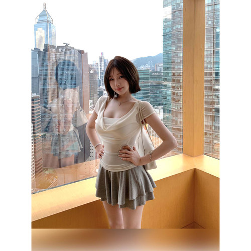 Momoshero【轻氧慕斯T】—娇娇品“design防走光”莱赛尔荡领上衣